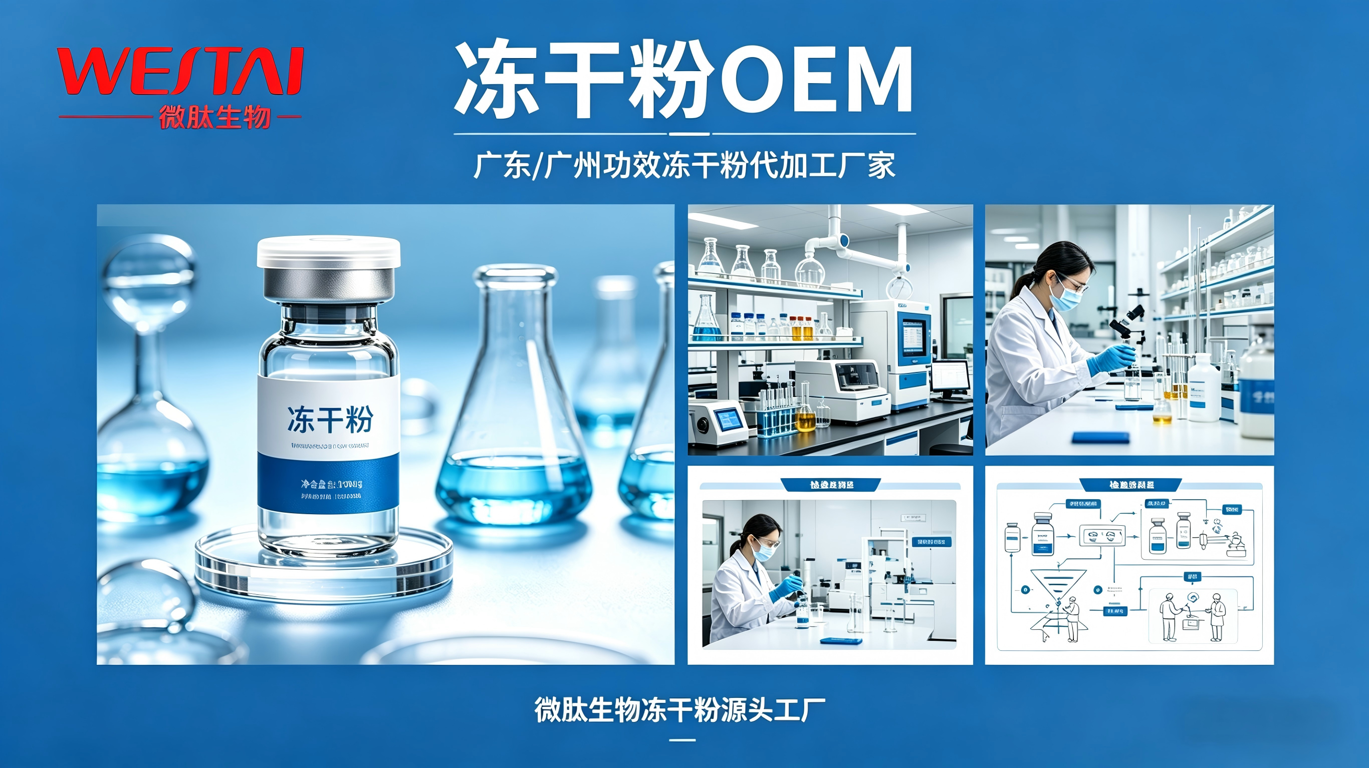 冻干粉OEM：广东/广州功效冻干粉代加工厂家、微肽生物冻干粉源头工厂