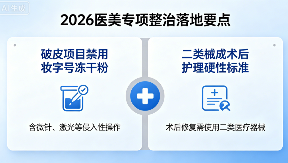 2026医美专项整治落地,破皮项目禁用妆字号冻干粉,二类械成术后护理硬性标准